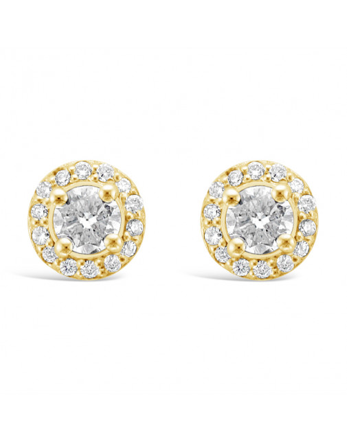 Diamond Cluster Earrings With A Centre Round Brilliant Cut Diamond Set in 18ct Yellow Gold. Tdw 0.95ct